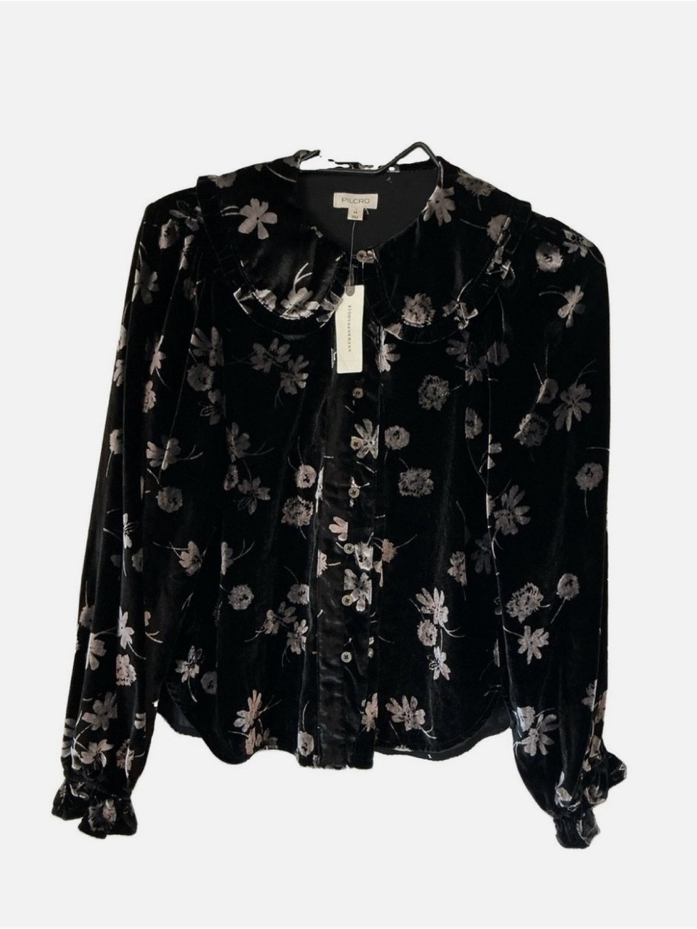 Keira cotton button front blouse by Pilcro. Long sleeve velvet edition NWT. XS - Picture 4 of 7